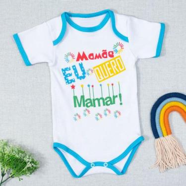 Imagem de Body para Bebê Curto Mamãe Eu Quero Mamar Viés Turquesa - Era Uma Vez,