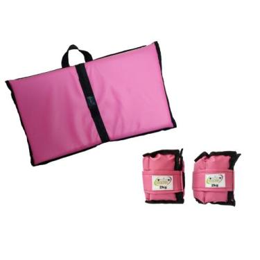 Imagem de Kit Tornozeleira 2KG Nylon Rosa + Colchonete Dobravel Rosa - Exercise 