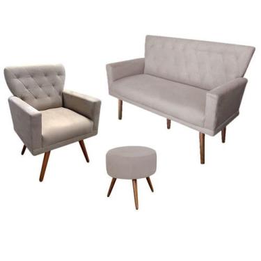 Imagem de Kit Namoradeira + 1 Poltrona Decorativa Aurora + Puff Redondo Suede Be