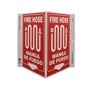 Imagem de ZING 2628 Placa V Segurança Ecológica, Mangueira de Incêndio Bilíngue, 11Hx7Wx5D, Plástico Reciclado