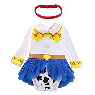 Imagem de FMYFWY Fantasia de Princesa Sofia Bela de Sereia Branca de Neve para Dia das Bruxas, Natal, Aniversário, Romper, Vestido com Faixa de Cabeça, 008 Cowgirl, 6-9 Months