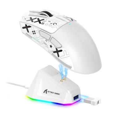 Imagem de ATTACK SHARK X11 Mouse sem fio leve, 62g, RGB, conexão tri-modo (2.4G/USB-C/BT), 22K DPI, sensor PAW3311, 5 botões programáveis, base de carregamento RGB, compatível com PC/Mac-Branco+Tape