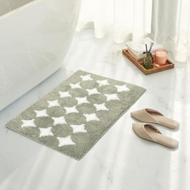 Imagem de Tititex Tapete de banheiro luxuoso com estrelas de losango verde sálvia, 43 x 63,5 cm, clássico, extra macio e absorvente, tapete de banho felpudo antiderrapante para piso de banheiro
