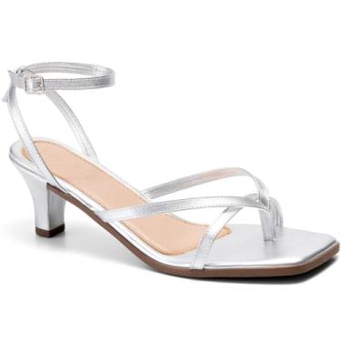 Imagem de Sandália Feminina Bico Quadrado Salto Baixo Fino Confortável prata36