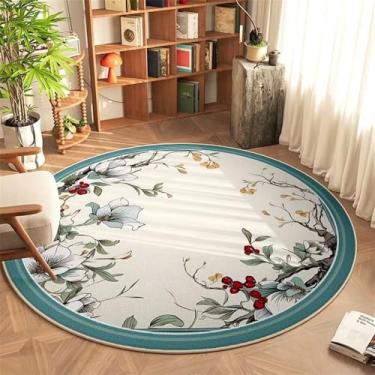 Imagem de HJZSZX Tapete redondo chinês para quarto, fácil de cuidar, tapete antiderrapante, planta, flor, carpete, FYR, sem fiapos, 12.160 x 160 cm (5,3 x 5,3 pés)