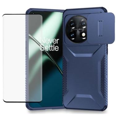Imagem de Ueokeird Capa para OnePlus 11, One Plus 11 5G PHB110 com protetor de tela de vidro temperado e capa deslizante para câmera, antiderrapante, resistente, à prova de choque, para OnePlus 11 5G, azul