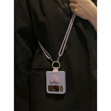 Imagem de Cordão transversal colar alça ombro corrente coração cor sólida capa para samsung galaxy z flip 4 z flip5 zflip6 capa,c,para z flip 4