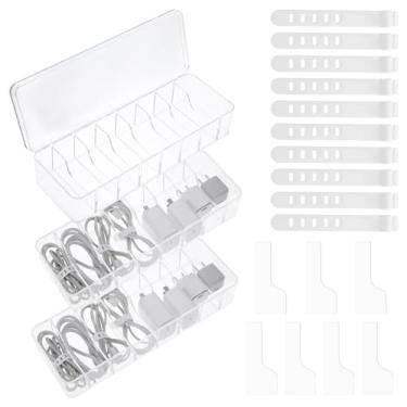 Imagem de DIVINA VITAE - Caixa Organizadora de Cabos Transparentes com Tampa, 3 Peças, 8 Divisórias Removíveis, 30 Abraçadeiras de Silicone, Estilo Minimalista, 26 cm x 10 cm x 6 cm