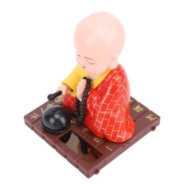 Imagem de Estatueta Solar de Pequeno Monge, Sensor de Luz Economizador de Energia, Painel Solar, para Decoração de Casa e Carro de Mesa (Vermelho)