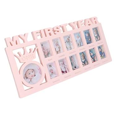 Imagem de Lembrança do bebê, Porta-retratos do Meu Primeiro Ano Porta-retratos para Bebês Com 12 Porta-retratos Pequenos 15 X 7,3 X 0,6 pol. para Decoração de chá de bebê e Berçário (Rosa)