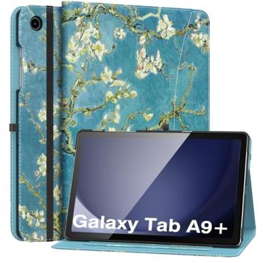 Imagem de MoKo Capa para Samsung Galaxy Tab A9 Plus 27.9 cm 2023 (SM-X210/SM-X216/SM-X218), capa dobrável de couro sintético com vários ângulos e alça de mão, bolso frontal, despertar/hibernar automaticamente,