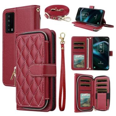 Imagem de Dswteny Argyle Capa carteira para TCL Stylus 5G 2022 com alça de pulso, alça de ombro, couro PU, suporte para cartão de crédito, acessórios, capa de celular para TLC Stylo G5 6,81 T779W mulheres