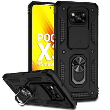 Imagem de Tothedu Capa para Poco X3 NFC/Poco X3 Pro/Poco X3, Capa M2007J20CG com capa de câmera deslizante, suporte de anel giratório de 360°, capa magnética à prova de choque para Xiaomi Poco X3 NFC preta