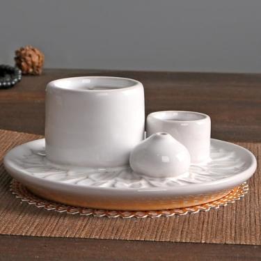 Imagem de MKLZ Queimador de incenso de cerâmica 4 em 1, suporte de sálvia para tigela de queima, suporte para palitos Palo Santo, bandeja coletora de cinzas para sala de meditação e ioga (branca)