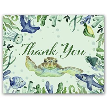 Imagem de Small World Greetings Cartões de agradecimento tartaruga marinha 24 unidades - dentro em branco com envelopes brancos - Tamanho A2 14 cm x 10,8 cm - amigos, familiares, colegas de trabalho, clientes e