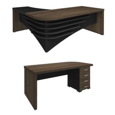 Imagem de Conjunto Escritório Mesas Charuto/preto: 6098 Ld + Mesa 6106 - Artany