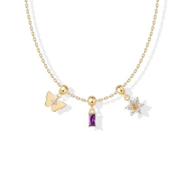 Imagem de PAVOI Colar com pingente peculiar banhado a ouro 14K para mulheres | Lindo colar delicado de zircônia cúbica raio com raio, coração de estrela, ferradura, pérola, berloques, Ouro amarelo, Zircônia