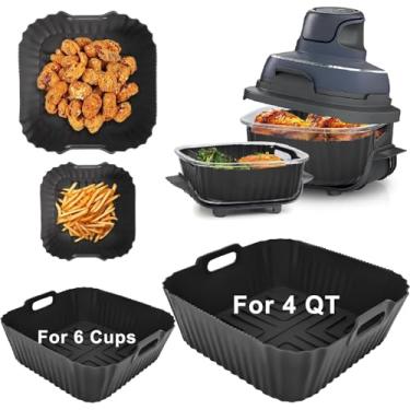 Imagem de YJWYDM Forros de silicone Air Fryer para Ninja Crispi FN101GY, acessórios reutilizáveis para fritadeira a ar de vidro Ninja, forro grande para contêiner de 4 litros, forro pequeno para recipiente de 6