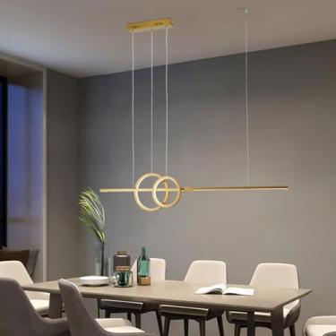 Imagem de Comprimento 100 cm Nordic Simples Lustre led para Cozinha Sala de Jantar Pendurado Lâmpadas Lustre Moderno Luzes Decoração quarto Luminária Interior (Dourado)