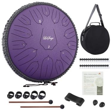 Imagem de LeSage Tambor de língua de aço para adultos de 33 cm, bateria etérea de 15 notas para uso externo com livro de música, tambor de meditação de chuva para relaxamento, bateria de ioga, instrumentos de