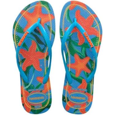 Imagem de Chinelo Feminino Havaianas Slim Tropical Azul FBA Estampada (Azul, BR, Adulto, Faixa Numérico, M, 41, 42)