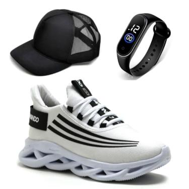 Imagem de Kit Tenis Masculino Academia Esportivo Confortavel e Leve Caminhada Corrida + Relogio e Boné (BRANCO, BR, Adulto, Numérico, 39)