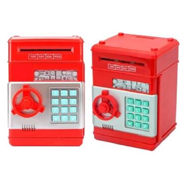 Imagem de Cofre Infantil Eletrônico Digital Senha 4 Dígitos Puxa Notas e Moedas,brinquedos para crianças, cofrinho eletrônico para meninos e meninas, crianças, caixa eletrônico PREMIUM (Vermelho)