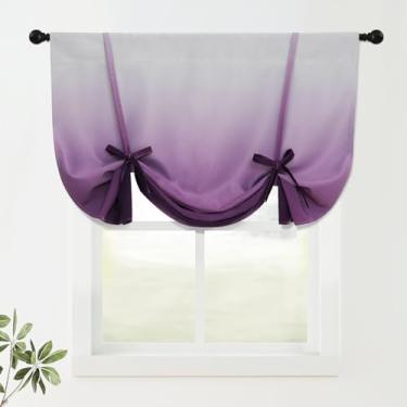 Imagem de COSVIYA Cortinas 100% blecaute ombré roxas ajustáveis para cozinha, isolamento térmico, escurecimento de cômodos, sanefa, bolso de varão, persiana romana para janela pequena, 122 cm C x 107 cm L, 1