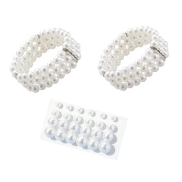 Imagem de DATOA Conjunto de brincos femininos de imitação de pérolas, pulseira elástica de 3 fileiras, brincos de pérolas simples para casamento, acessórios de bijuteria de fantasia de pérola dos anos 20, 6,