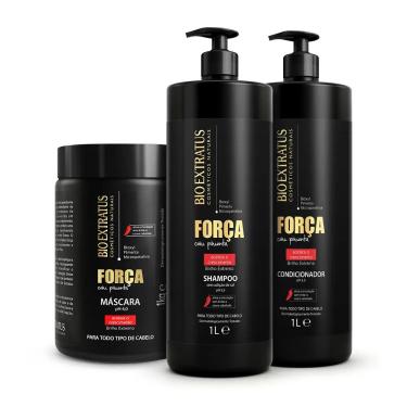 Imagem de Kit Bio Extratus Força Com Pimenta Shampoo Condicionador Máscara 1kg