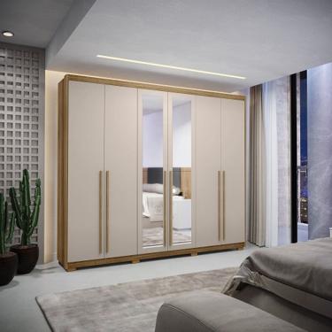 Imagem de Guarda Roupa Com Espelho Dubai Majestic 6 Portas e 3 Gavetas Nature/Fendii - Vila Rica...