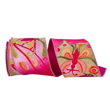 Imagem de Reliant Ribbon Butterfly Colors Bright Deluxe Dupioni Backed Wire Edge Ribbon, fúcsia