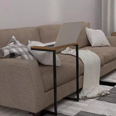 Imagem de Mesa Apoio Lateral Sofá Cama Notebook Aço E Mdf 55x40cm - Moveraço