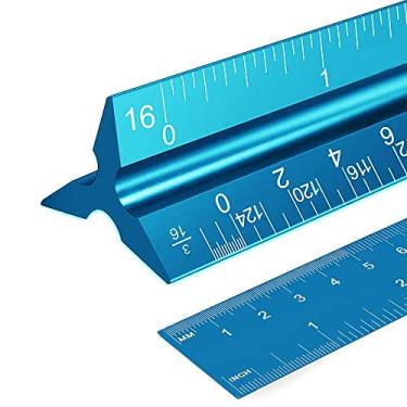 Imagem de Régua de escala arquitetônica de 2 peças, escala de arquiteto de alumínio de 12", escala triangular, régua de escala, régua de triângulo, régua de desenho, régua de arquiteto, régua de escala de metal, régua de arquitetura (azul)