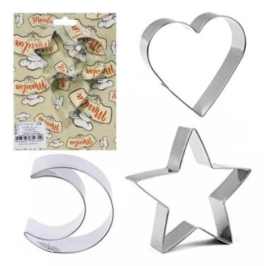 Imagem de 3 Forminha Molde Inox Massa Biscuit Biscoito Pão Estrela Lua - Marília