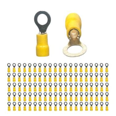 Imagem de Kit 100 Terminal Olhal Pré-isolado Amarelo 4,0mm A 6,0mm M6 - ATMX