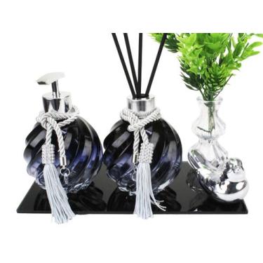 Imagem de Kit Lavabo Espiral Degrade Azul Saboneteira E Aromatizador De Ambiente