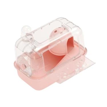 Imagem de WeiLaiKeQi Hamster Cage com a alça de transporte transparente respirável Ventilation Hitter Habitat House para porquinhos -da -índia Gerbils Bunny Rats, Rosa