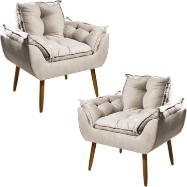 Imagem de Kit 2 Poltrona Decorativa Opalla Para Sala E Recepção, Poltrona Confortável Para Sala De Espera E Descanso (Bege)