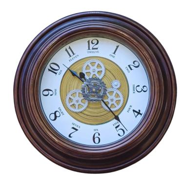 Imagem de Relógio de Parede 3D Retrô Engrenagens Moldura Marrom.