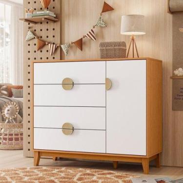 Imagem de Cômoda Sapateira 04 Gavetas e 01 Porta Kid Cinamomo/Branco - Albatroz 