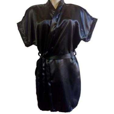 Imagem de Robe de Cetim - Manga curta - Noiva - Madrinhas - PRETO G - Tissage