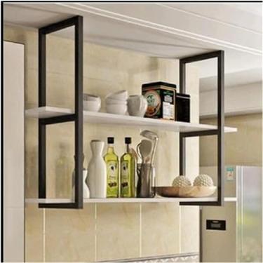 Imagem de Cabide decorativo de teto, rack de armazenamento industrial de 2 níveis, rack de vinho para pendurar em bar, armário suspenso de ferro forjado, prateleira de uma palavra montada na parede (100 x 30 x
