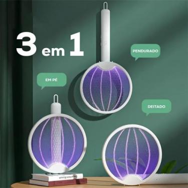 Imagem de Raquete Elétrica Recarregável Automática Com Luz Uv Premium Cor Branco