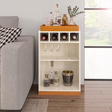 Imagem de Aparador Bar Retrô Bandeja de Mdf Adega 4 Garrafas Astúrias Cor:offwhite/cedro