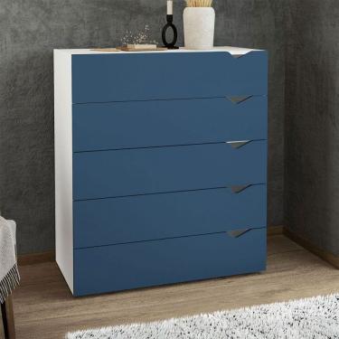 Imagem de Cômoda Porto 5 Gavetas Branco/Azul - Politorno