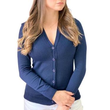 Imagem de Casaco Feminino Aberto Inverno Blusa De Frio Moda - Calu Tricot, Azul 