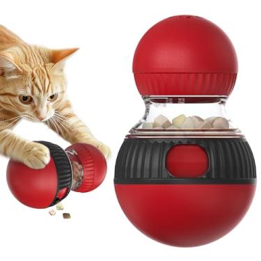 Imagem de BSISUERM Brinquedos interativos para gatos com som estridente para rastreamento de gatos em ambientes internos, bola rolante ajustável, dispensador de comida, alimentador lento, brinquedo de