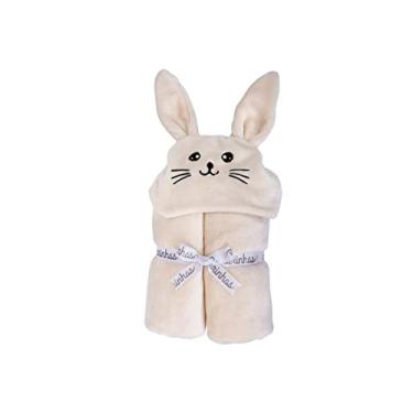 Imagem de Cobertor Flannel Manta Bebê Microfibra Bordado Com Capuz Toque de Seda Coelhinho Bege 1,10x90cm