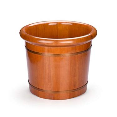 Imagem de FTOQWZXV Balde para banho de pés, acessórios de sauna, balde de água, banheiras de madeira feitas à mão, barril relaxante para os pés, presente (A)